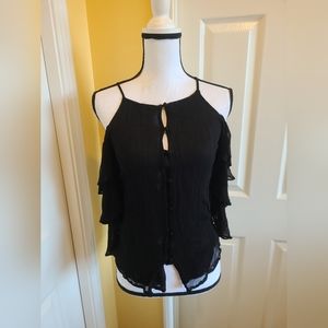 ANTHROPOLOGIE MAUVE BLACK BLOUSE, SIZE S